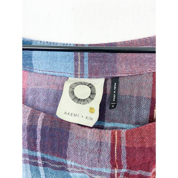 Anthropologie Gauzy Plaid High Low Tunic Top Akemi + Kin Cap Sleeves Small - Picture 5 of 8